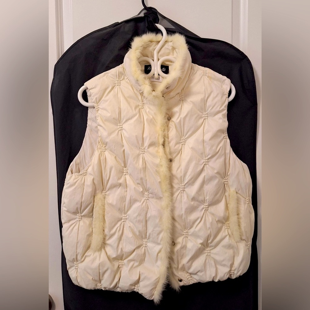 Cream Quilted Vest with Faux Fur Trim